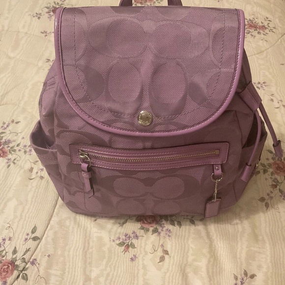 Vintage Coach Lilac/Purple Signature Jacquard Backpack Very Nice - Picture 1 of 11